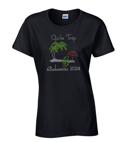 Girls Trip Beach Style Personalized Rhinestone Tee