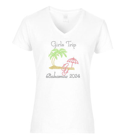 Girls Trip Beach Style Personalized Rhinestone Tee