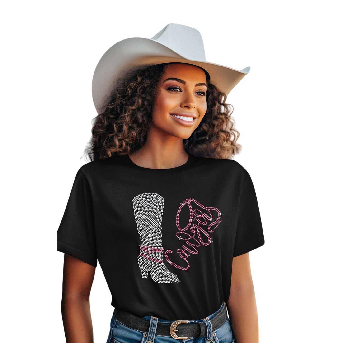 Rhinestone Cowgirl Boot Bling T-Shirt