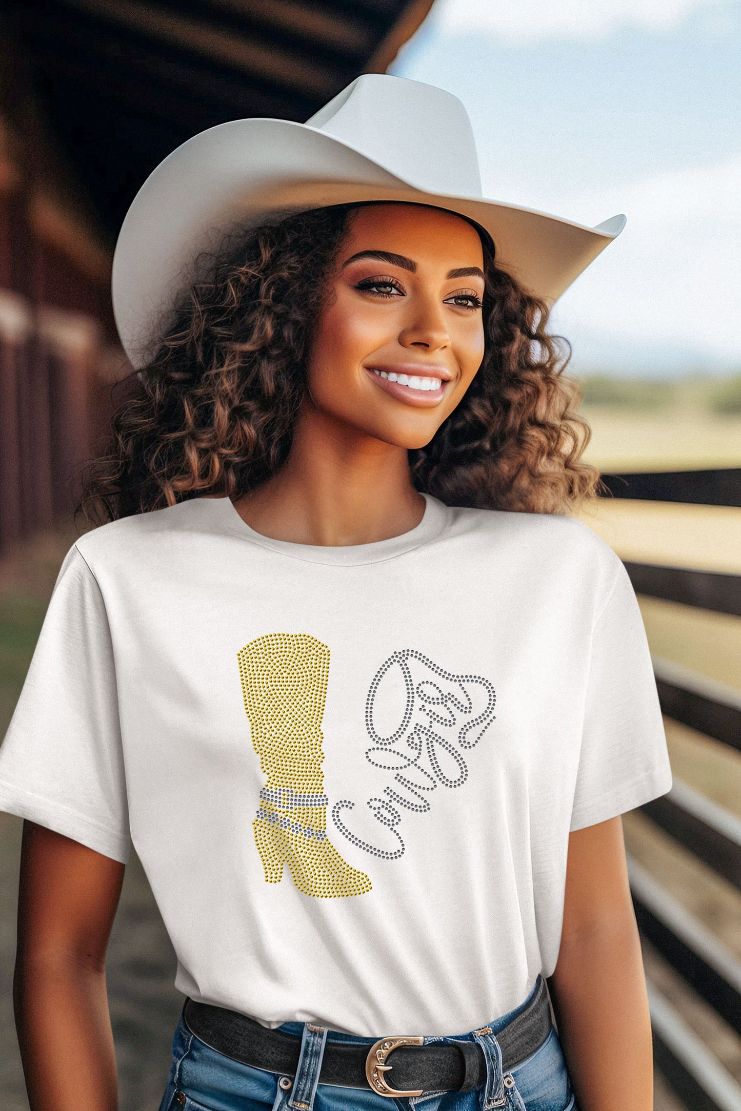 Rhinestone Cowgirl Boot Bling T-Shirt