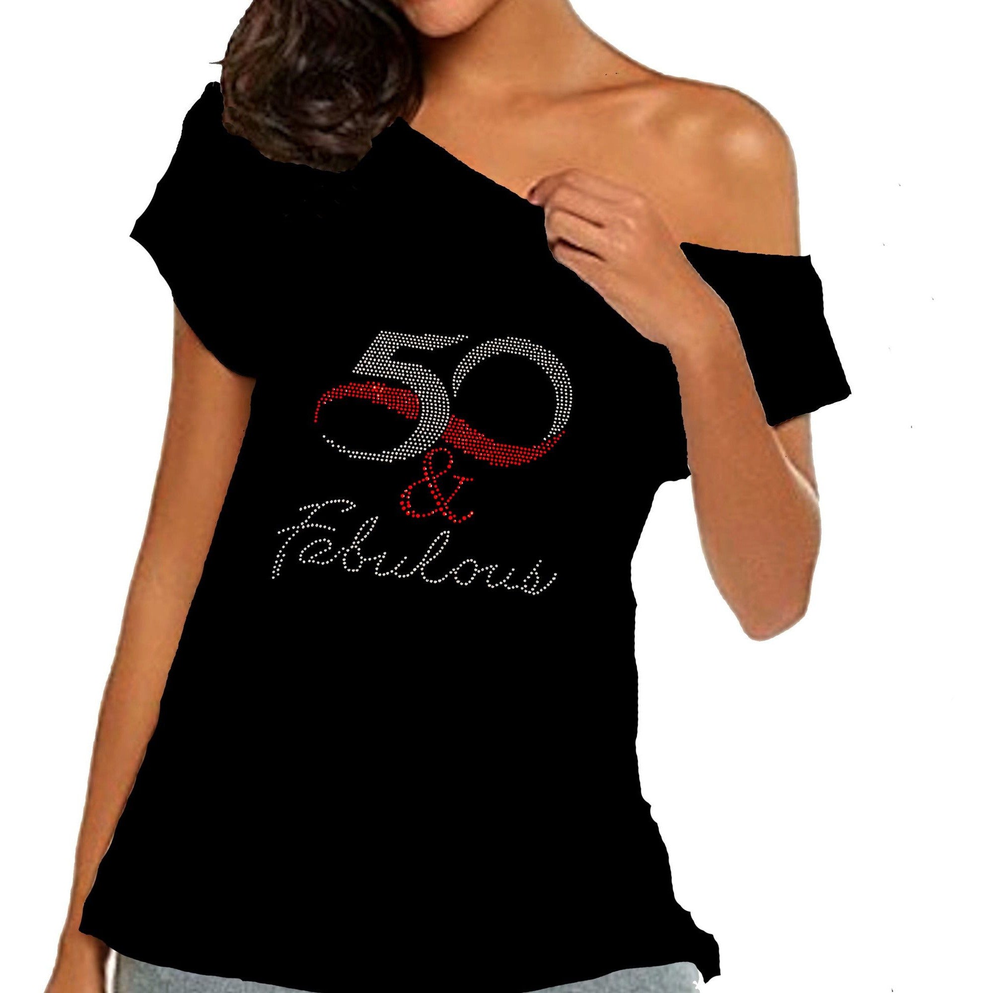 50 And Fabulous Rhinestone Off Shoulder Tee – Zoe and Eve