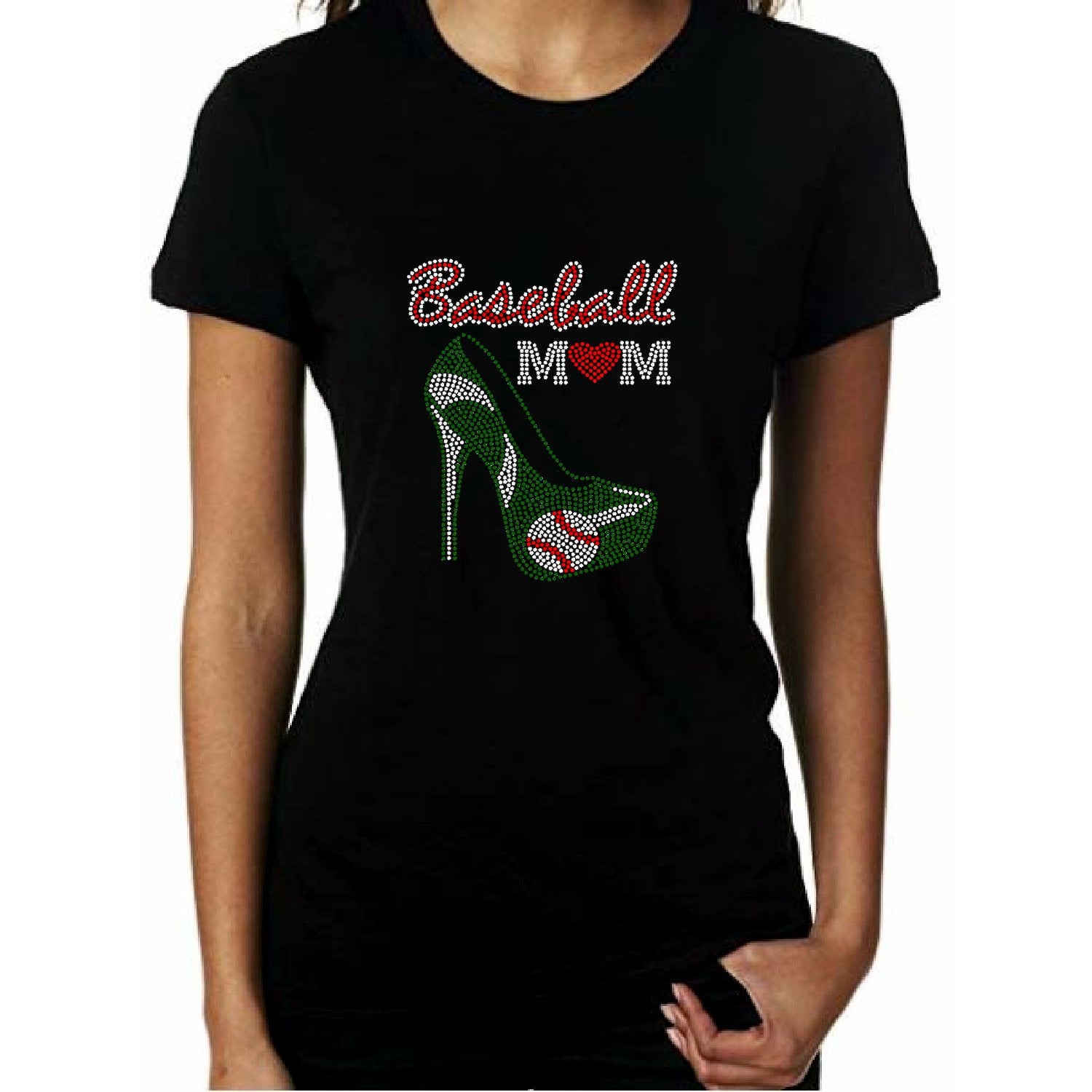 Baseball Mom Rhinestone Glitter T Shirt 2x / White / Crew Neck