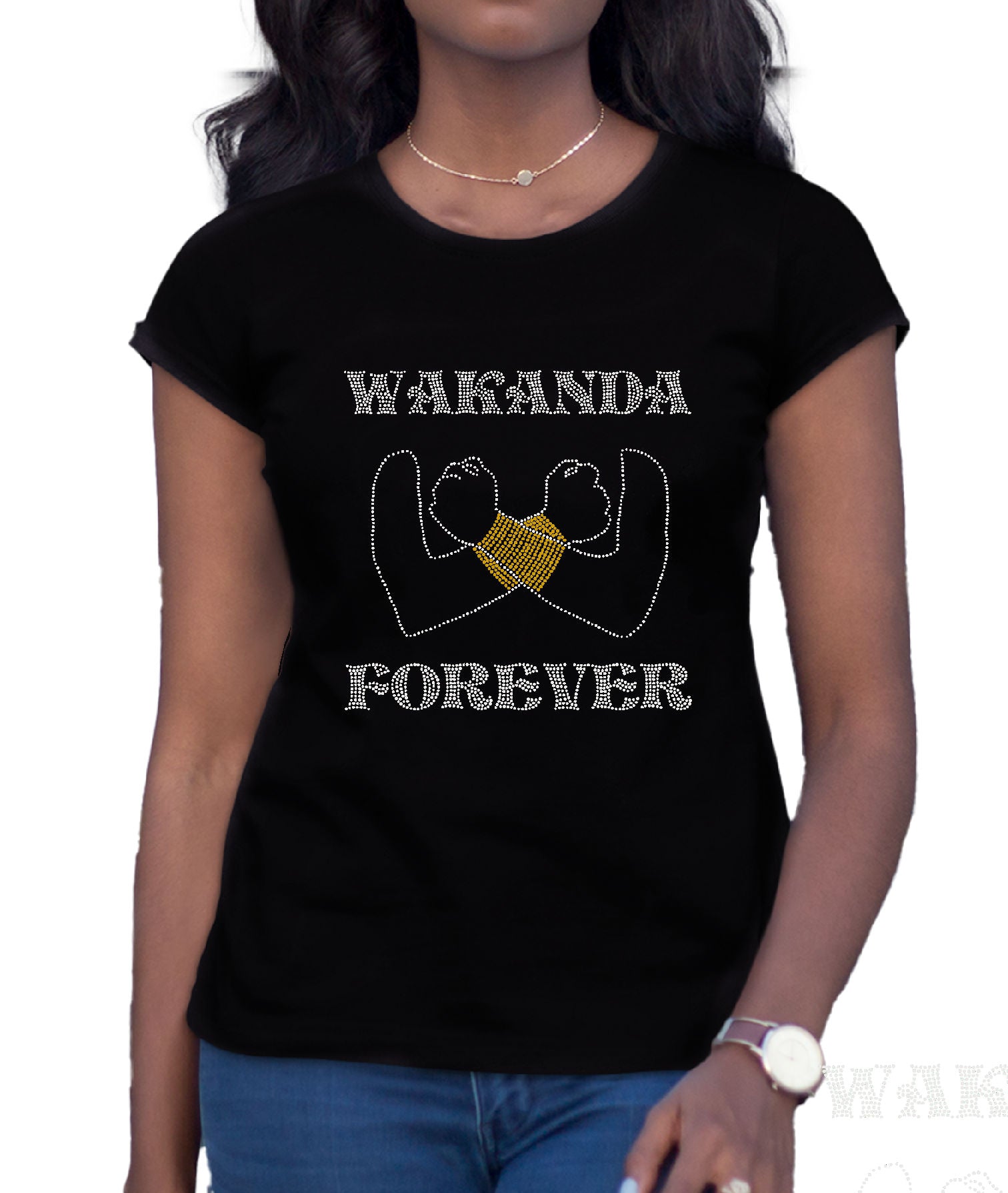 Wakanda Forever Womens Warrior Rhinestone Tee